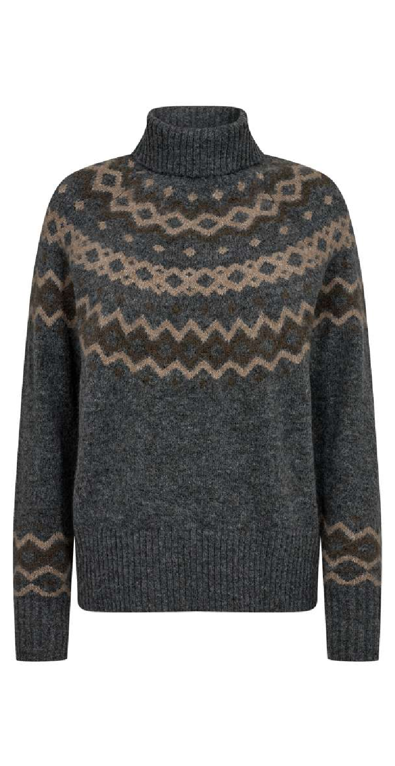 Merla pullover dark grey melange w. desert taupe