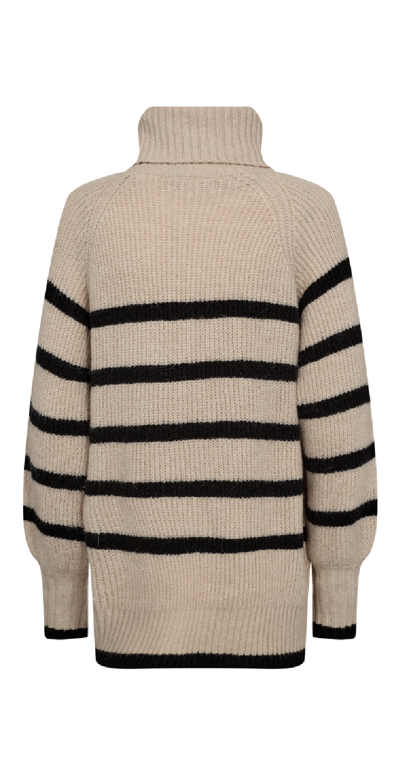 Sila pullover med strib moonbeam melange w. black