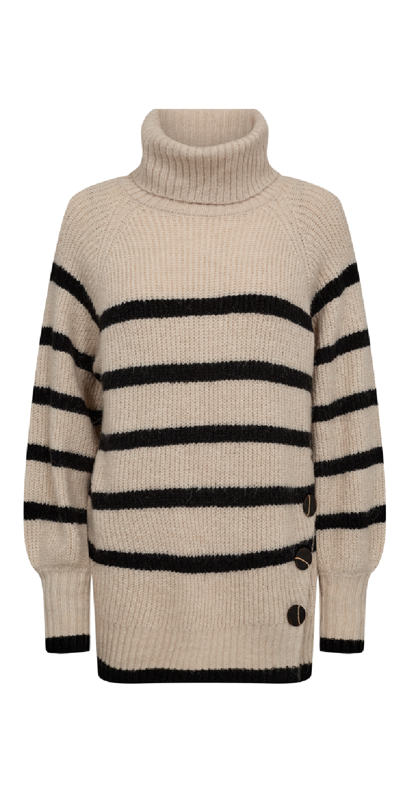 Sila pullover med strib moonbeam melange w. black