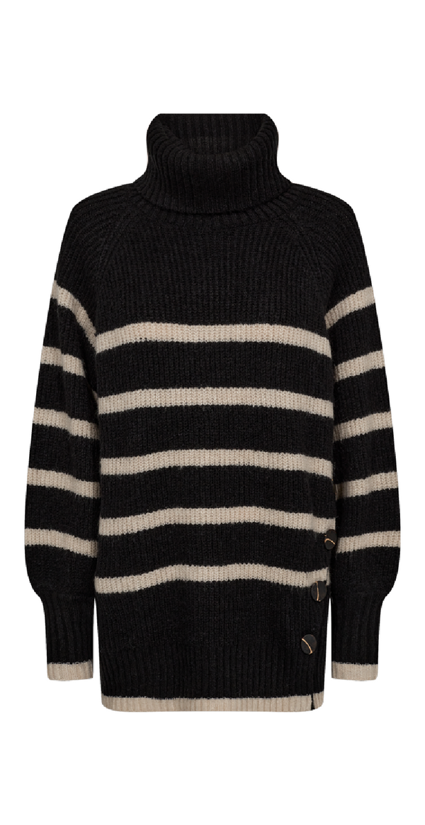 Sila pullover med strib black w. moonbeam melange