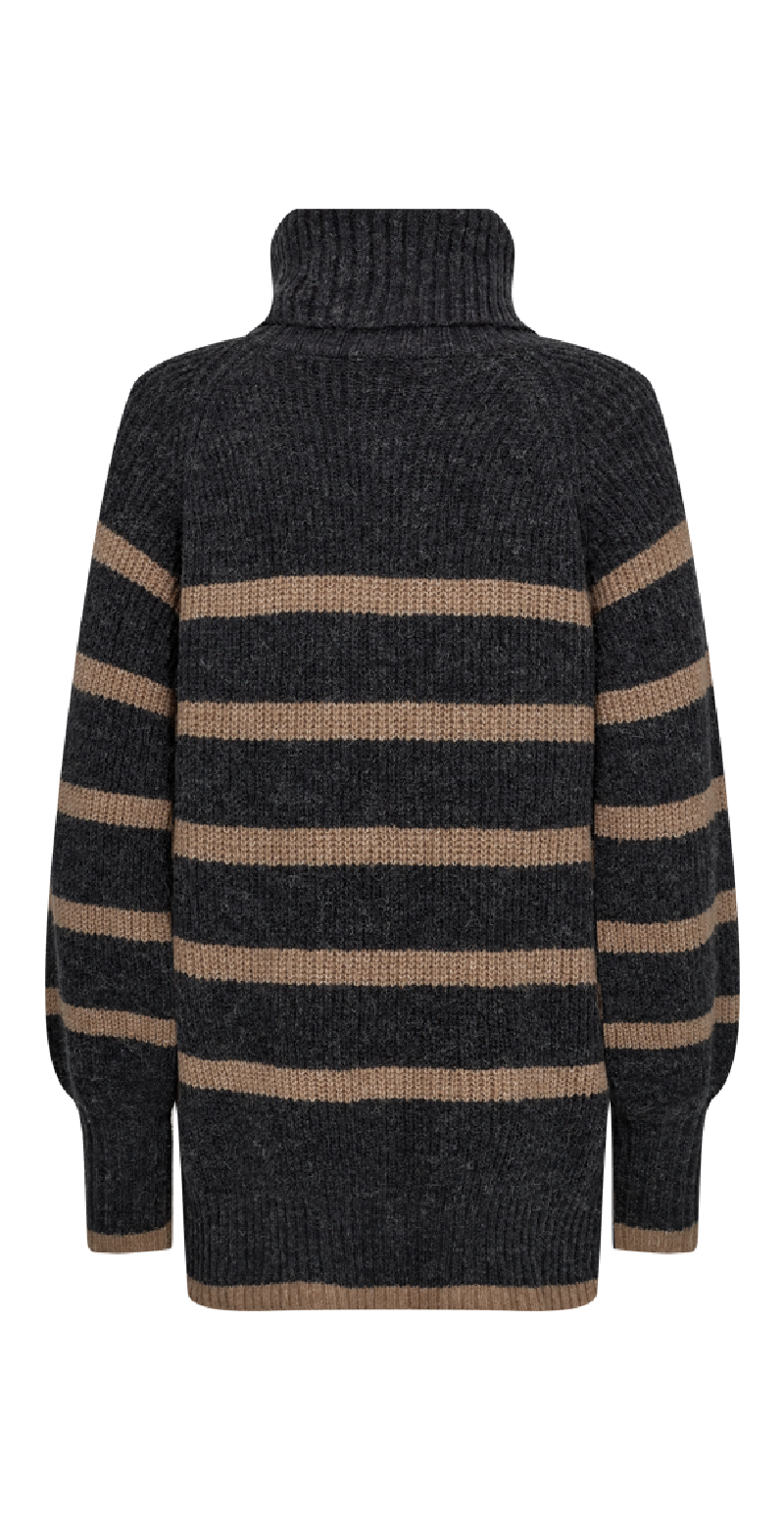 Sila pullover med strib dark grey w. desert taupe