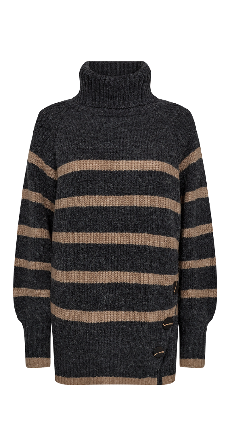 Sila pullover med strib dark grey w. desert taupe