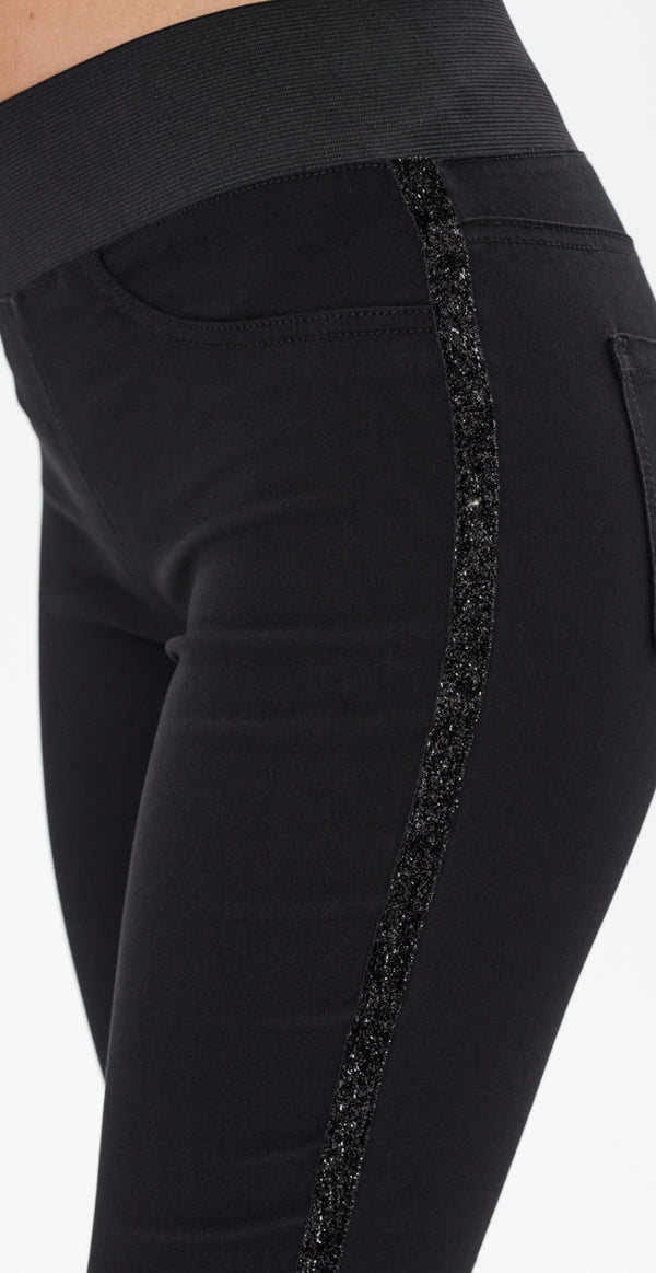 Shantal bukser med glimmer stribe sort