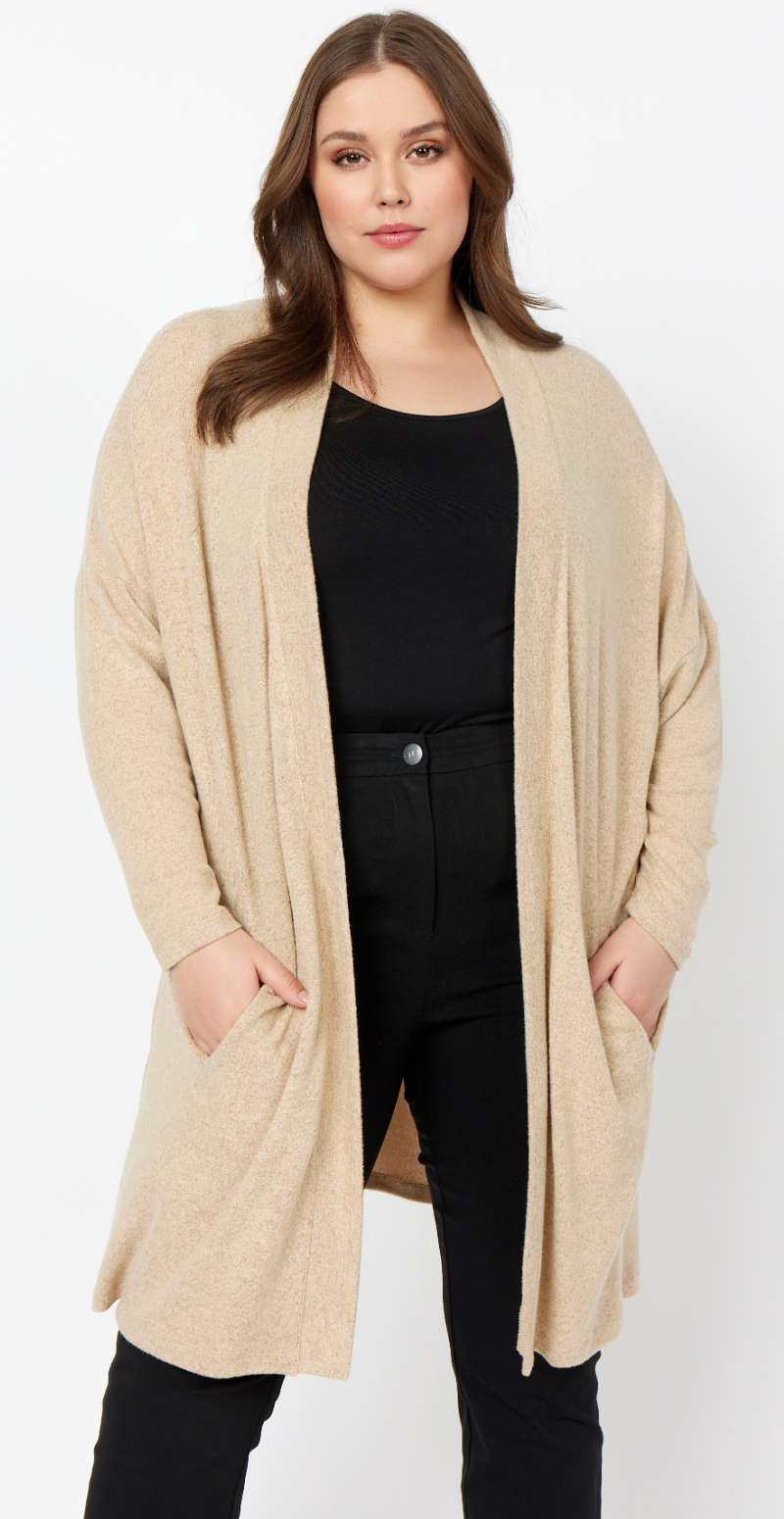 Lang cardigan sand melange