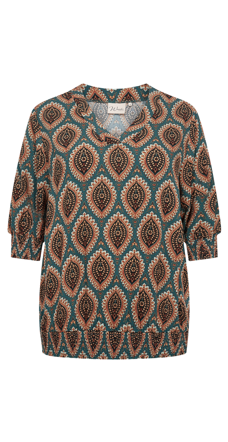 Bluse med print shady green