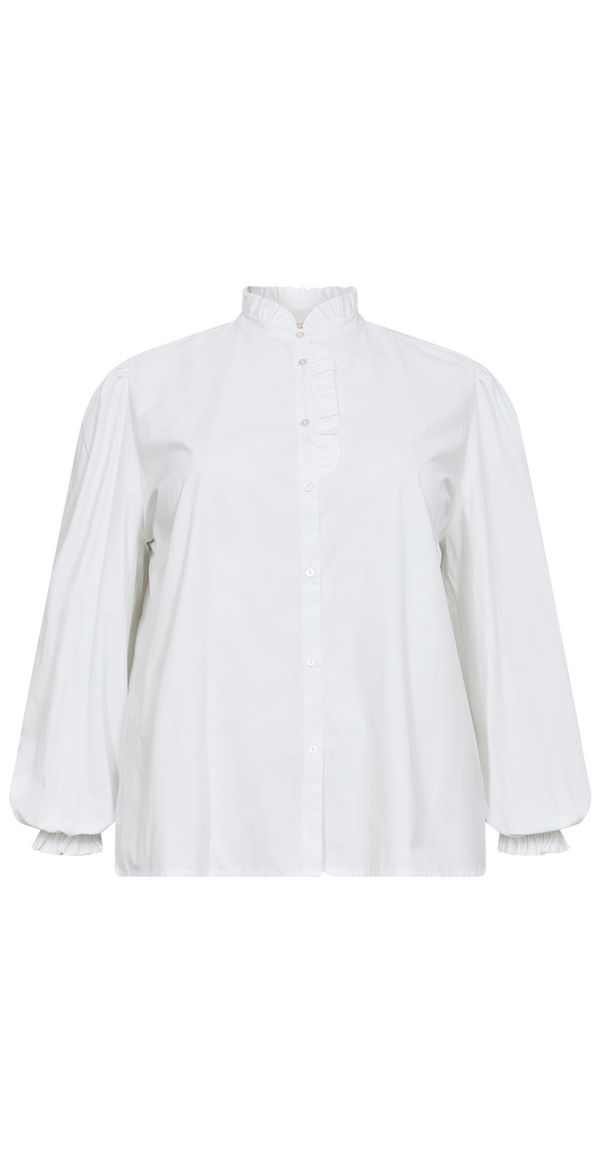 Skjorte med flæsedetaljer hvid