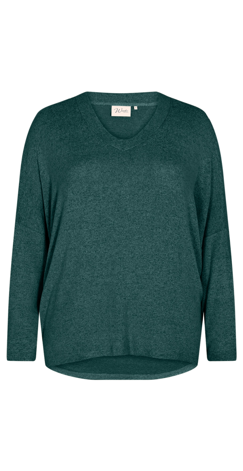 Pullover med v-udskæring shady green melange