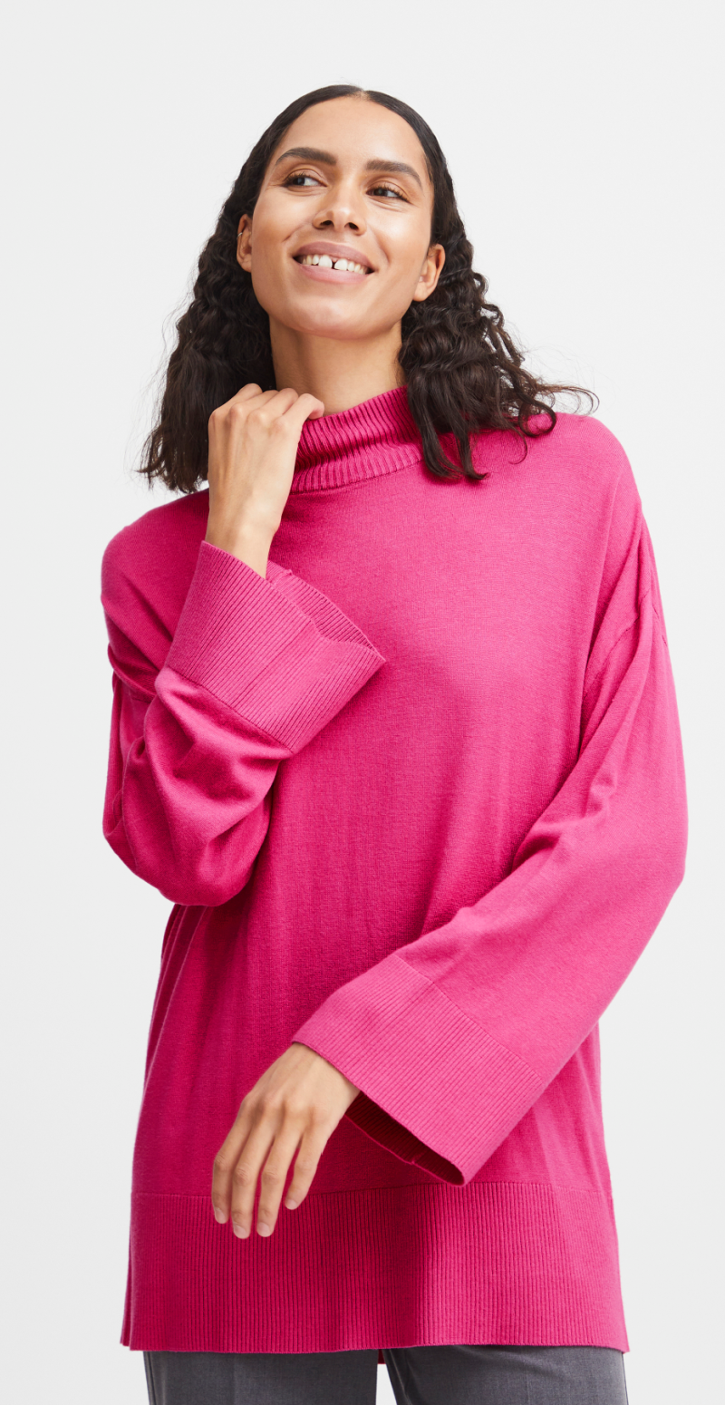 Strikbluse med krave pink