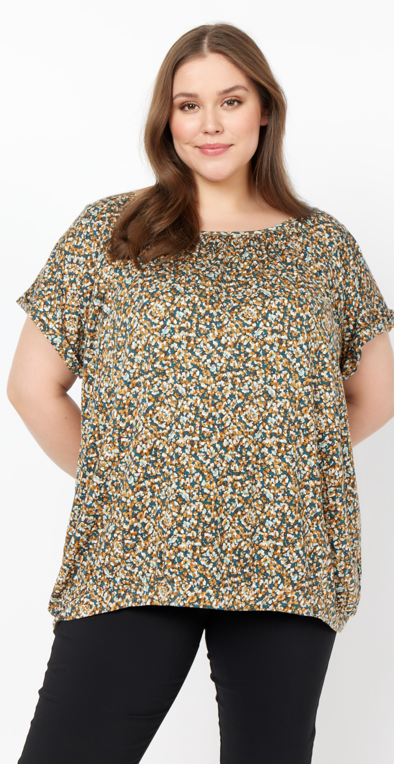 Bluse med korte ærmer og print shady green