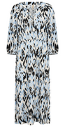 Fanny kjole med elastik i taljen bindekrave og dyreinspireret print 100% ECOVERO-viskose lysblå