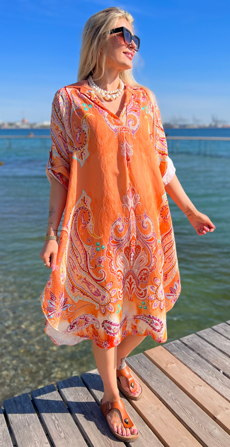 likelondon kjole med paisley print orange