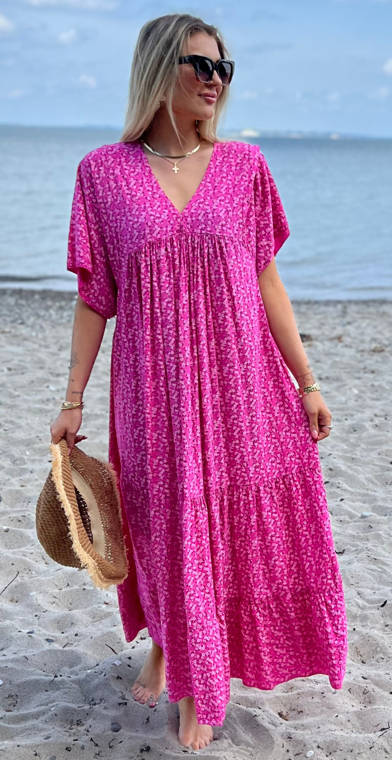 Vigga blomstret maxikjole fuxia LikeLondon