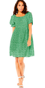Vigga kort kjole med små blomster og elastik ærmer grøn LikeLondon