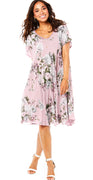 June A-formet kjole med blomsterprint rosa LikeLondon