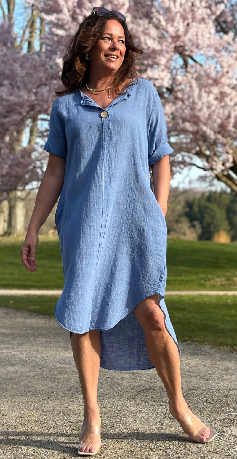 denimblå likelondon kjole  bomuld med lommer