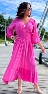Kimberly kjole med smock og v-hals pink
