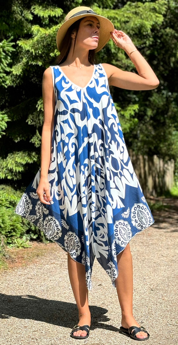 Yasmin kjole med mønster i forskellige længder navy