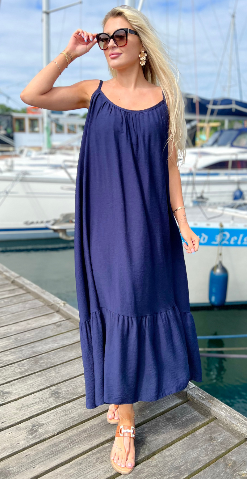 Navy Lydia stropkjole med peplum