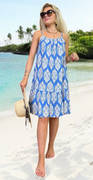Poppy kjole med elastikkant og peplum lysblå med print LikeLondon