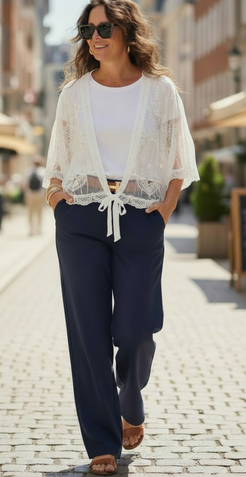 Norma blonde cardigan med bindebånd creme LikeLondon