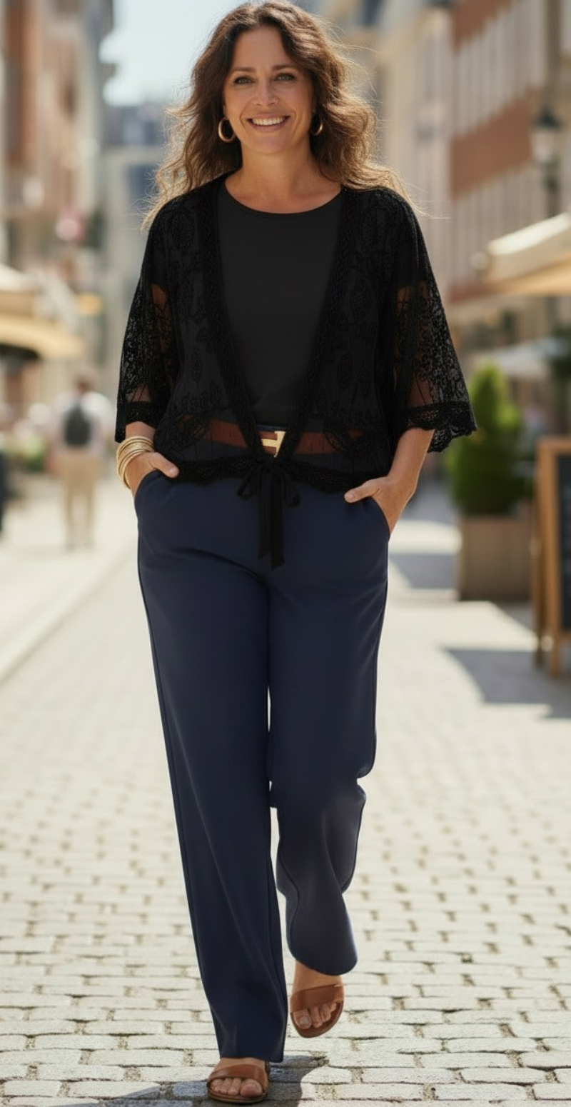 Norma blonde cardigan med bindebånd sort LikeLondon