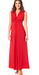 Lang kjole med bindedetalje rød