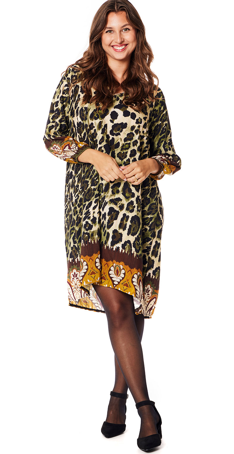 Kjole med leopardprint grøn Likelondon