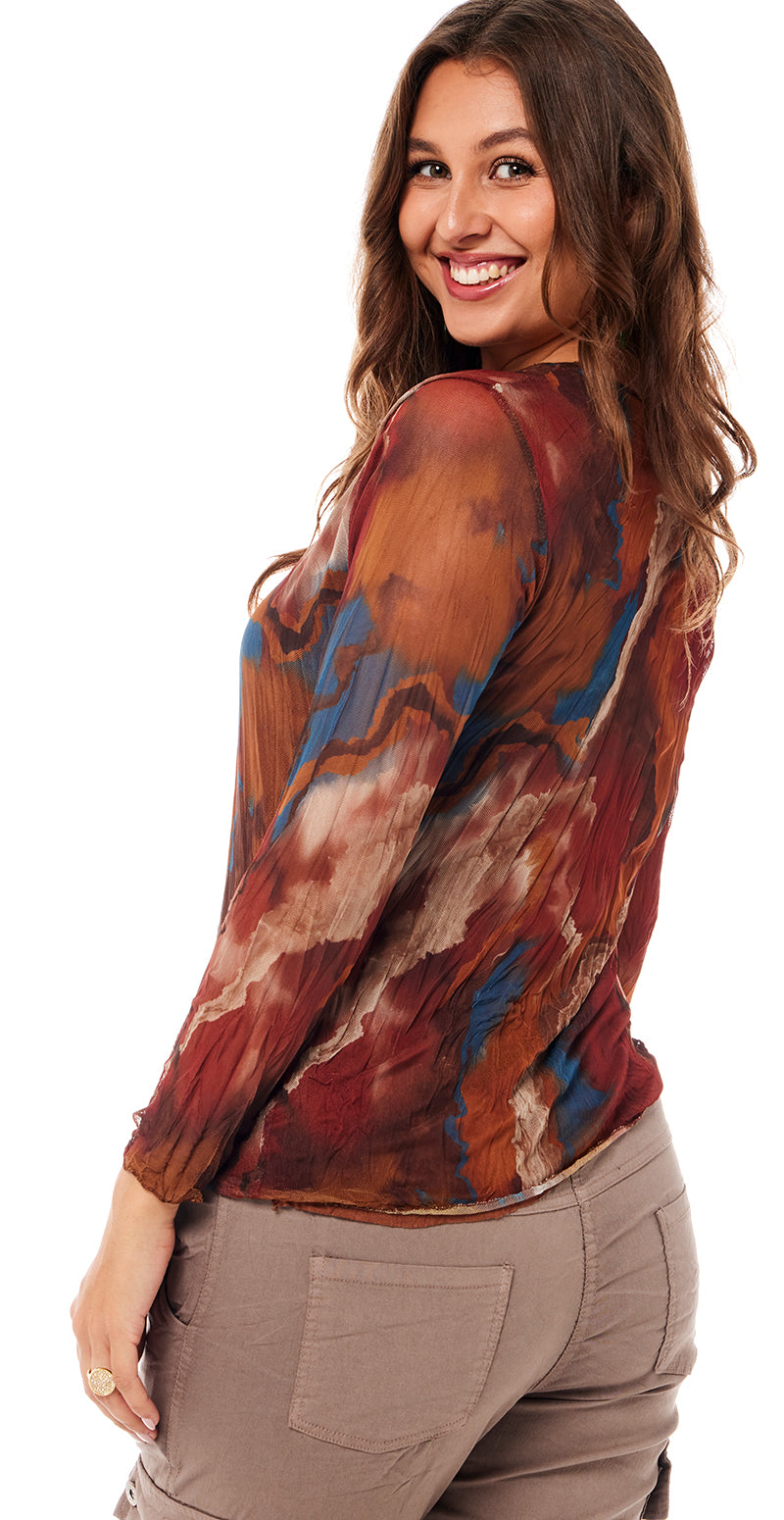 Mesh bluse med print rust Likelondon