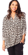 Bluse med leopard print og opsmøg creme Likelondon