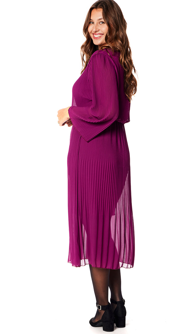 Plisseret kjole med elastik i taljen lilla Likelondon