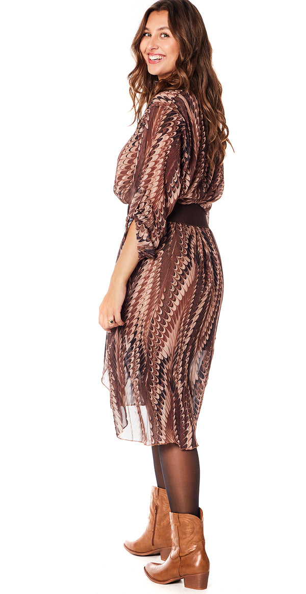 Kjole med mønster brun Likelondon