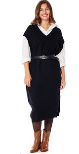 Strikkjole med indbygget skjorte sort Likelondon