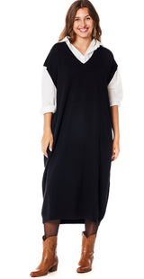 Strikkjole med indbygget skjorte sort Likelondon