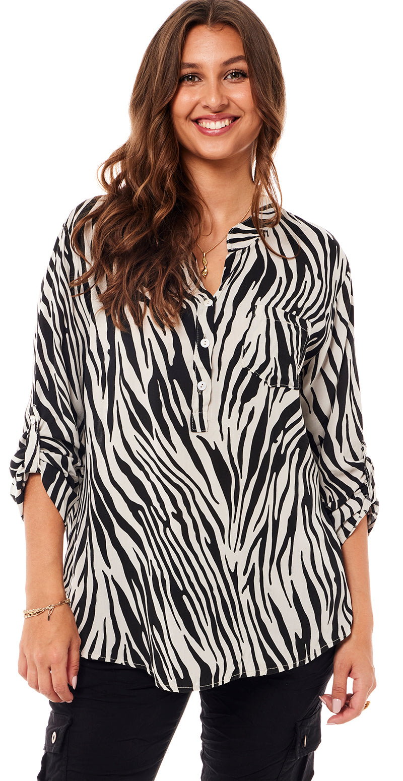 Bluse med zebraprint beige Likelondon