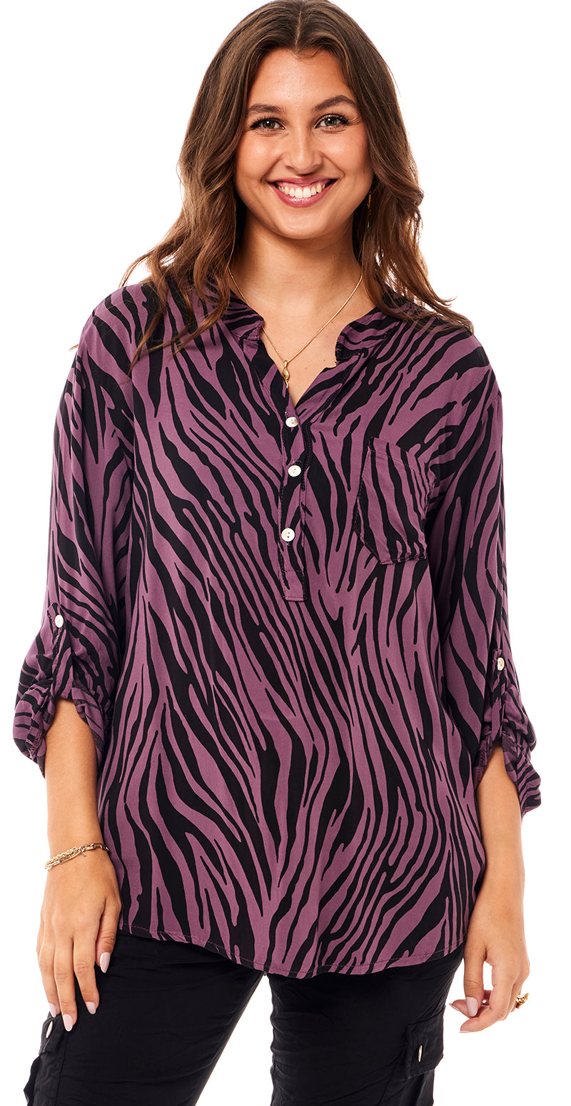 Bluse med zebraprint lilla Likelondon