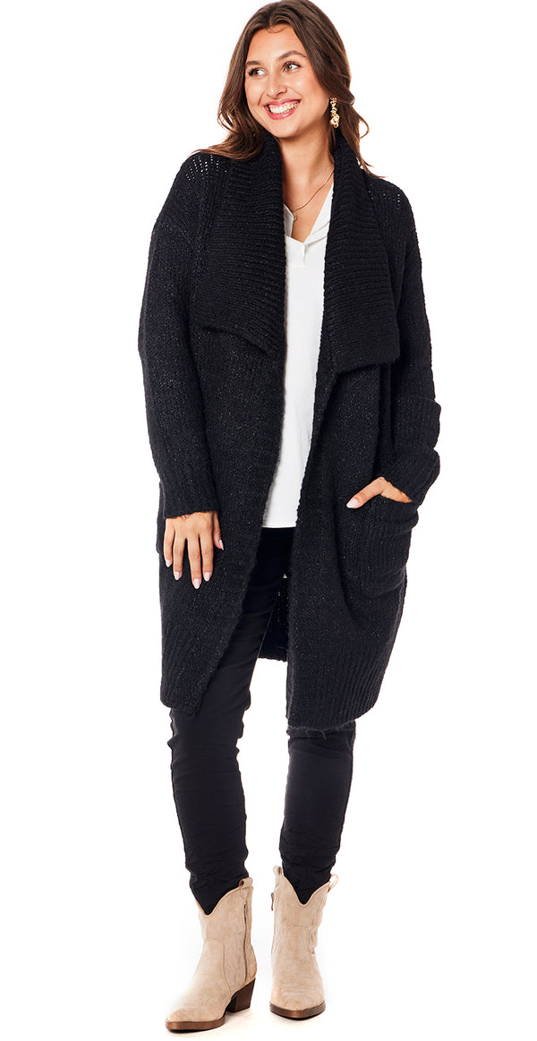 Strikcardigan med lommer sort Likelondon