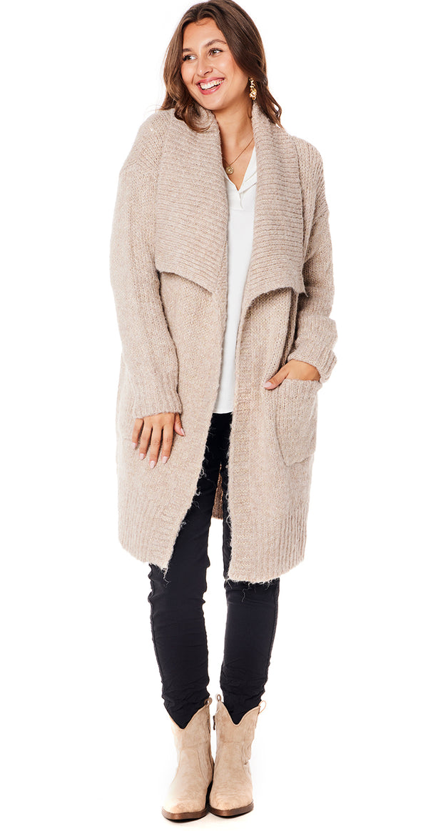 Strikcardigan med lommer beige Likelondon