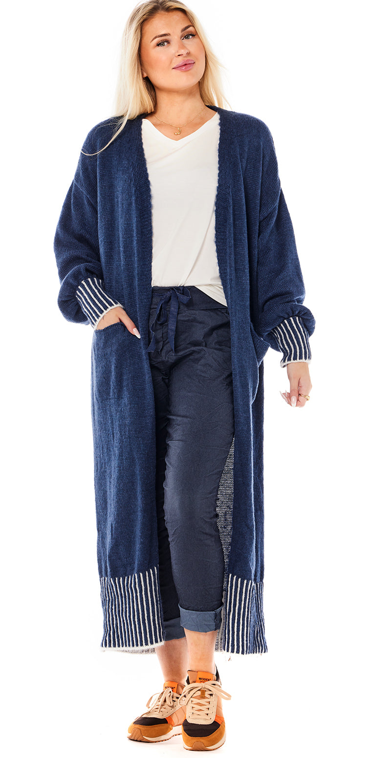 Bianca lang mohair strik med stribet ribkant navy LikeLondon