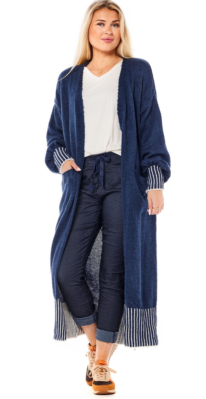 Bianca lang mohair strik med stribet ribkant navy LikeLondon