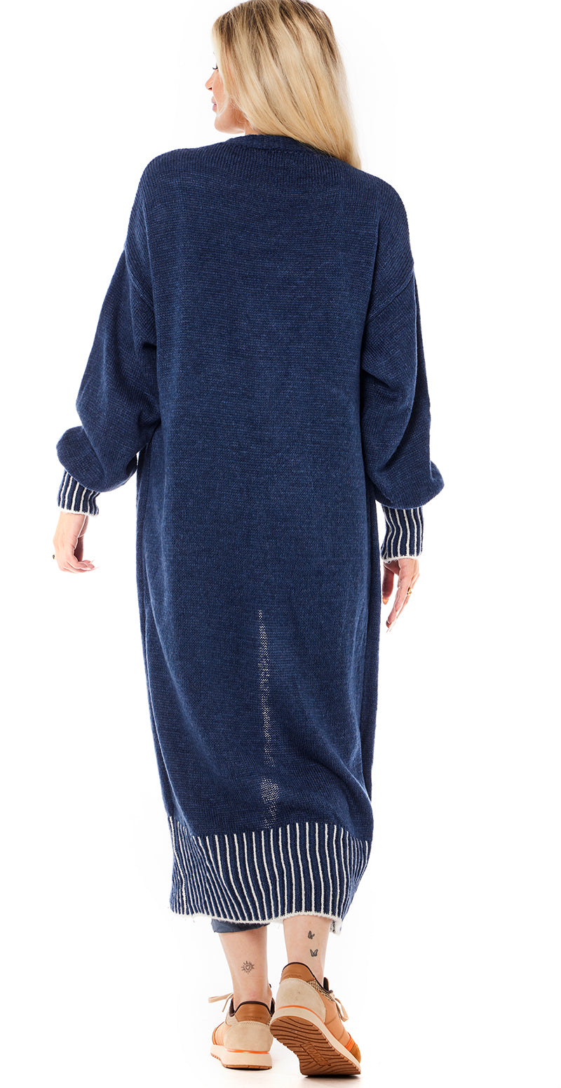 Bianca lang mohair strik med stribet ribkant navy LikeLondon