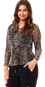 Mesh bluse med leopard print brun Likelondon