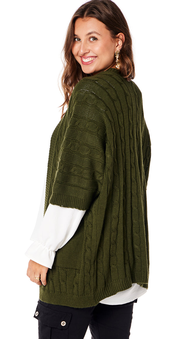 Strik cardigan med lommer army Likelondon