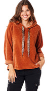 Hoodie i fløjl med leopardsnørre rust Likelondon