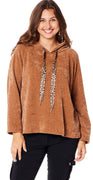 Hoodie i fløjl med leopardsnørre camel Likelondon