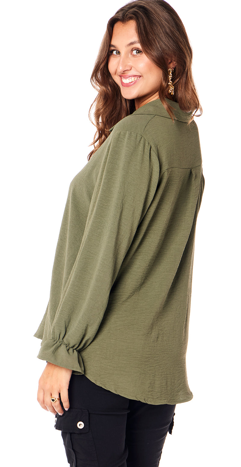 Siw bluse med v-hals khaki Likelondon