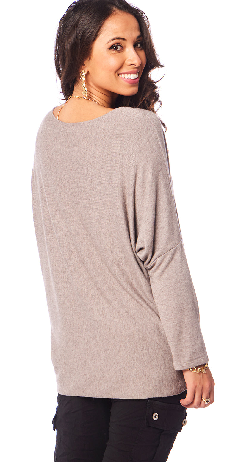 Madelene strikbluse med stjerner mocca Likelondon