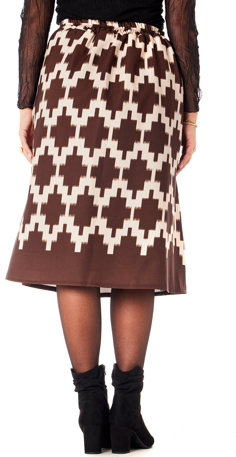 Gry nederdel m. mønster brun Likelondon