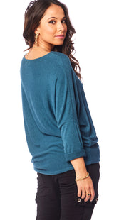 Strikbluse med stjerner petrol Likelondon