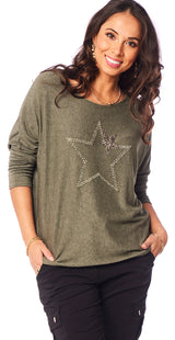 Strikbluse med stjerner army Likelondon