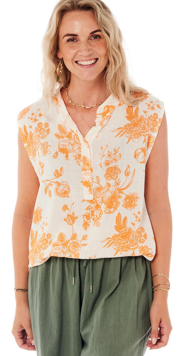 Bluse uden ærmer med blomstermønster orange Likelondon